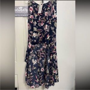 NEW women’s high low skirt navy blue with flowers 🌸